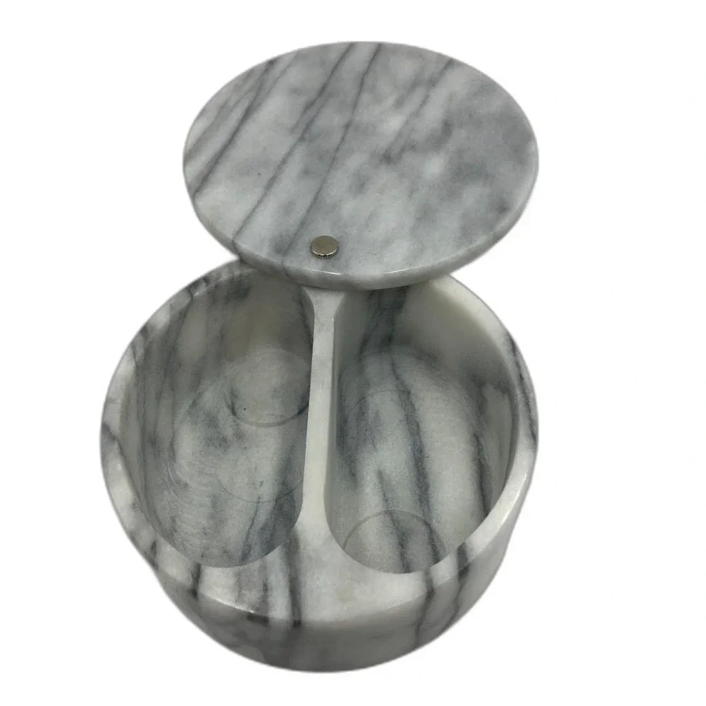Vintage Marble Gray Vanity Trinket Box Round Organizer Container Storage